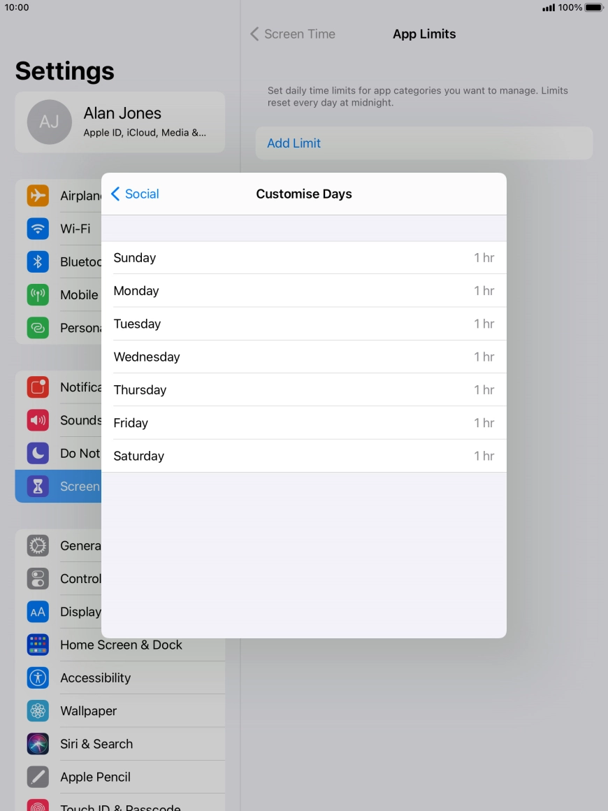 Press the required days.