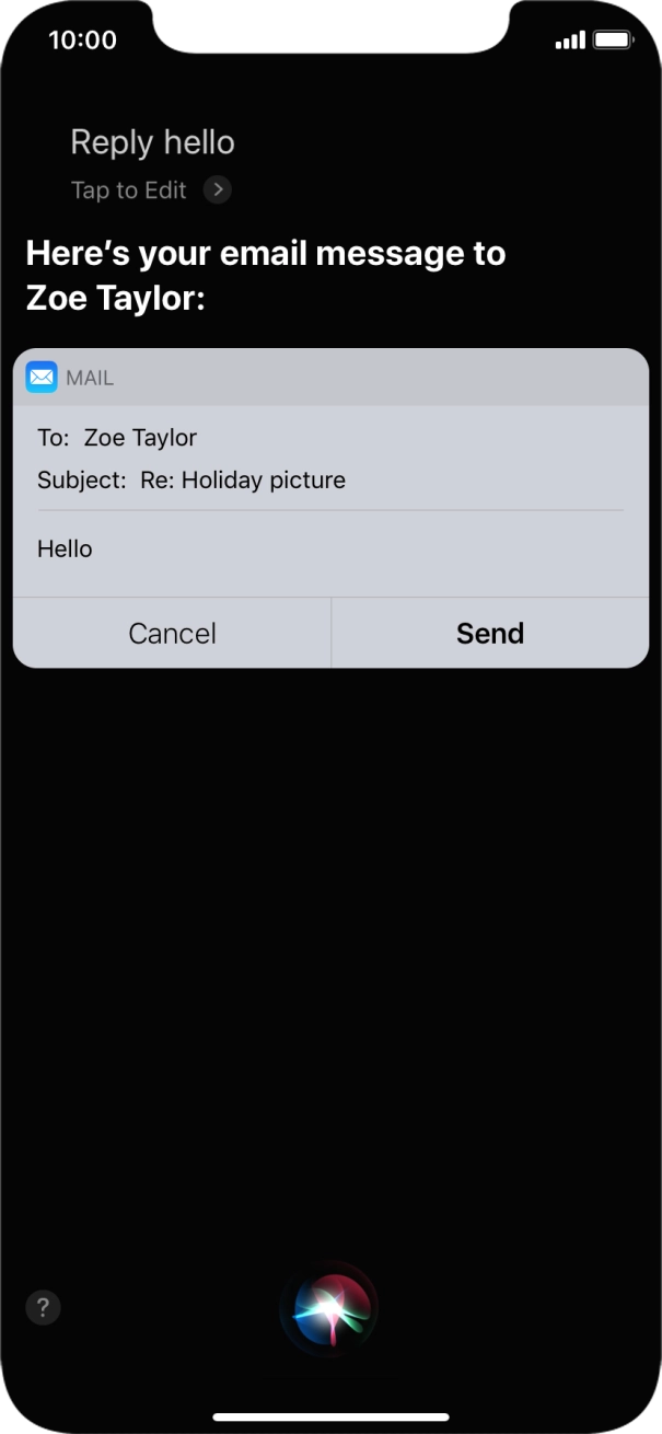 If an application is open on your phone, such as a Mail, you can also use the functions available here, e.g.: REPLY [text].