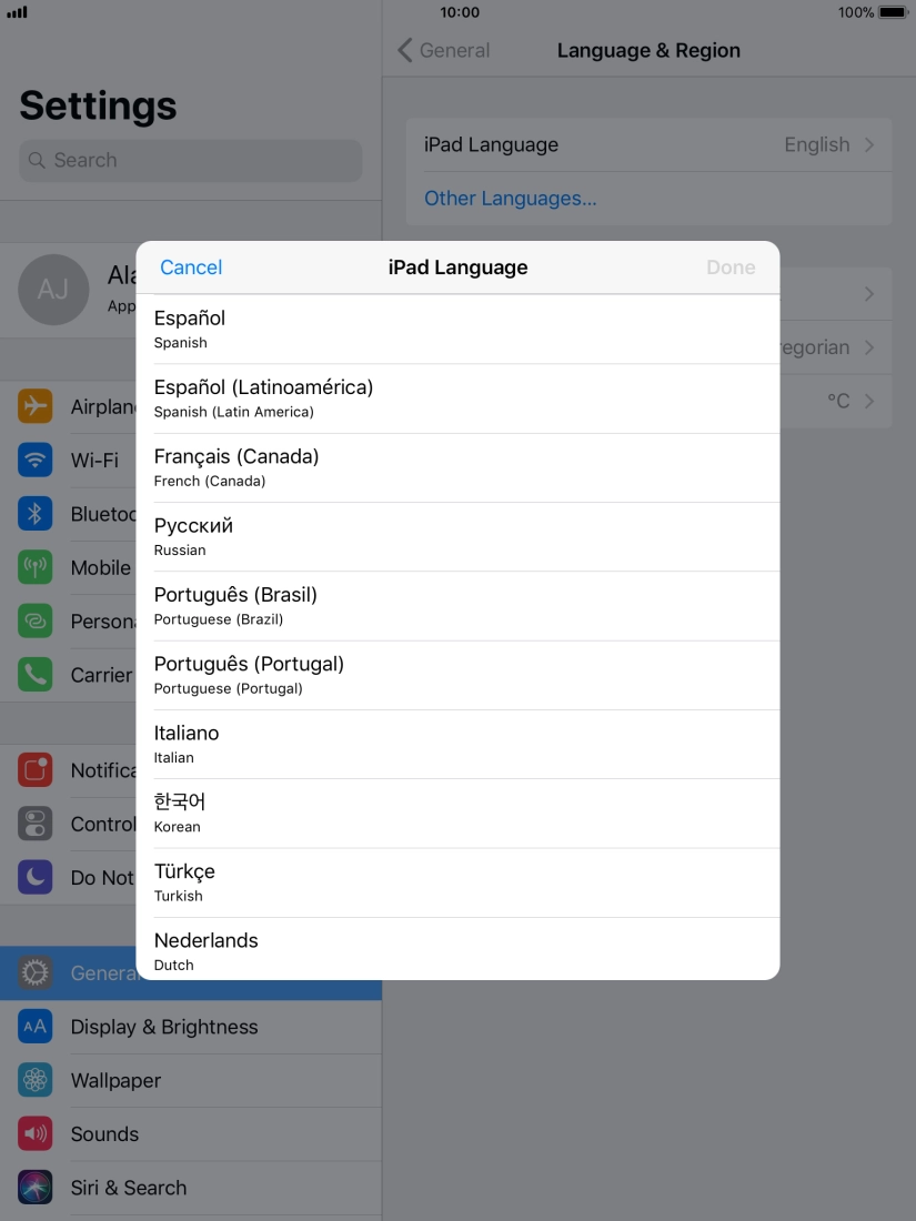 Press the required language.