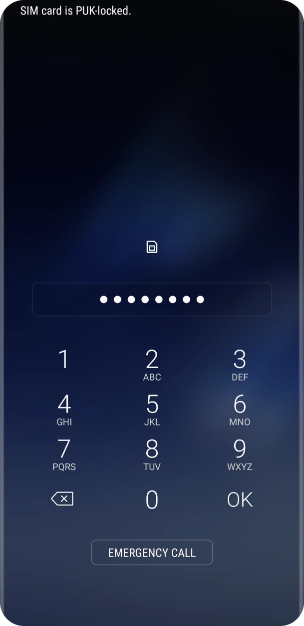 Key in the PUK and press OK.