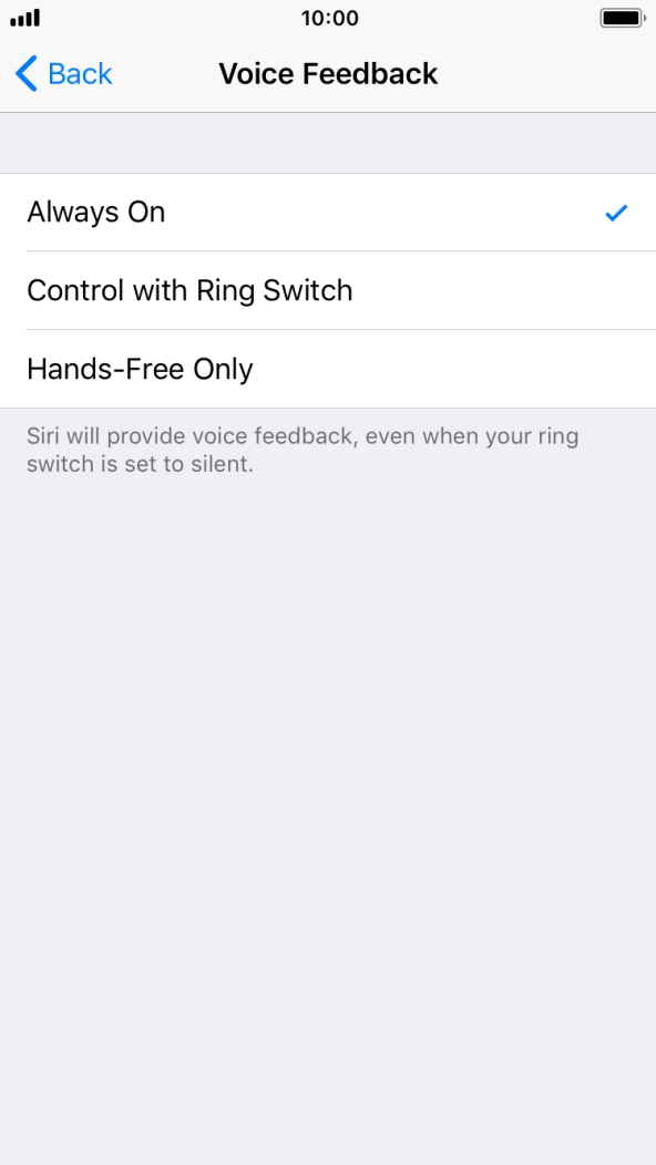 Press the required setting.