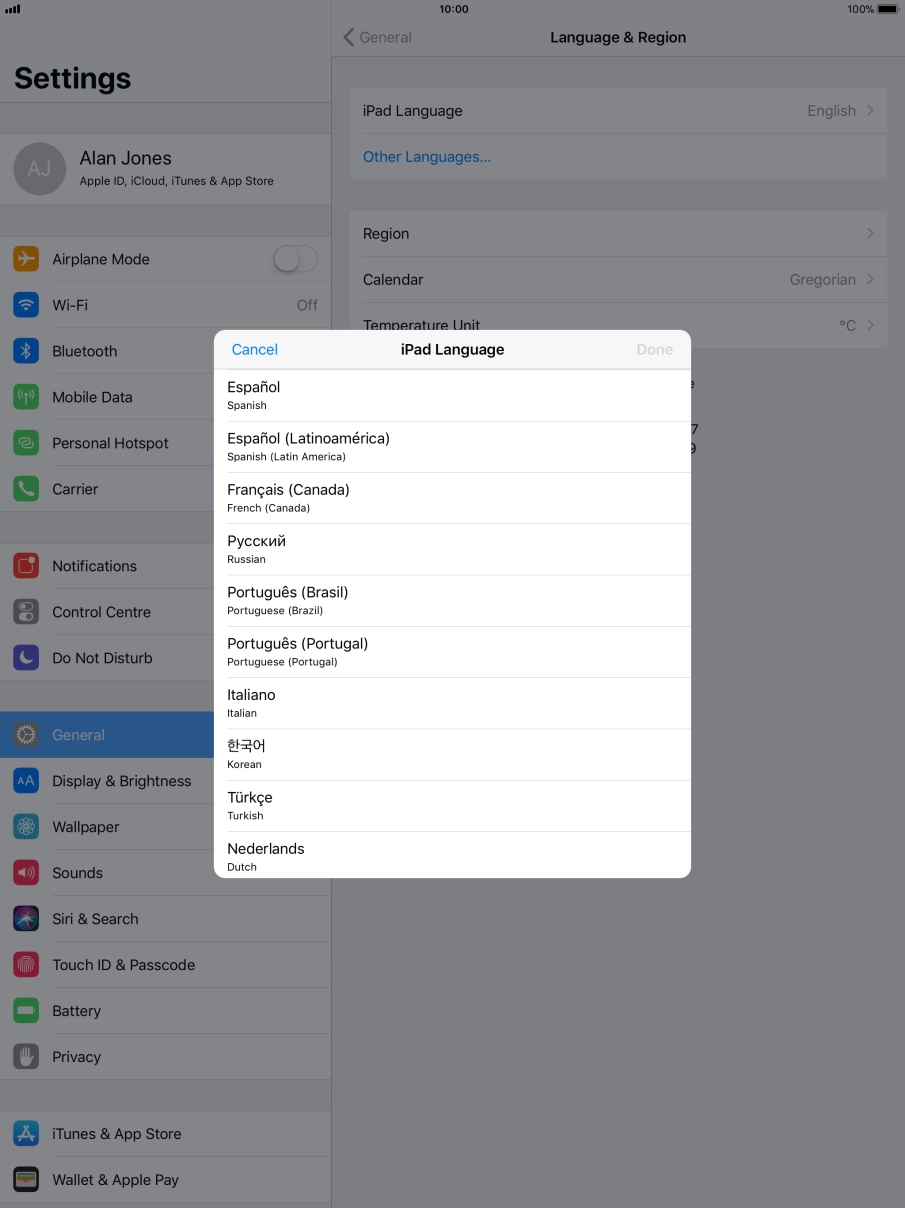 Press the required language.