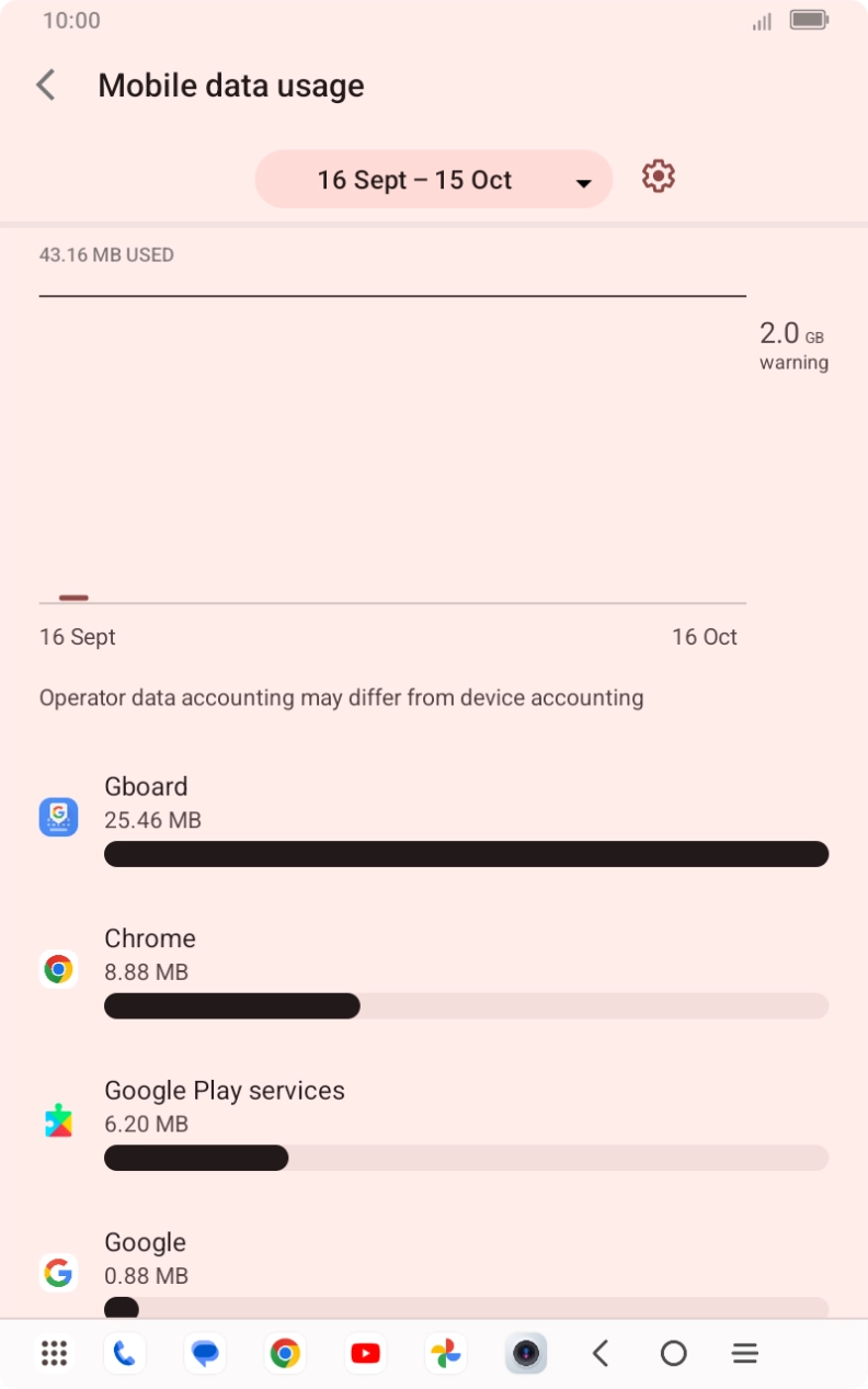 The data usage for each application is displayed below the name of the application.