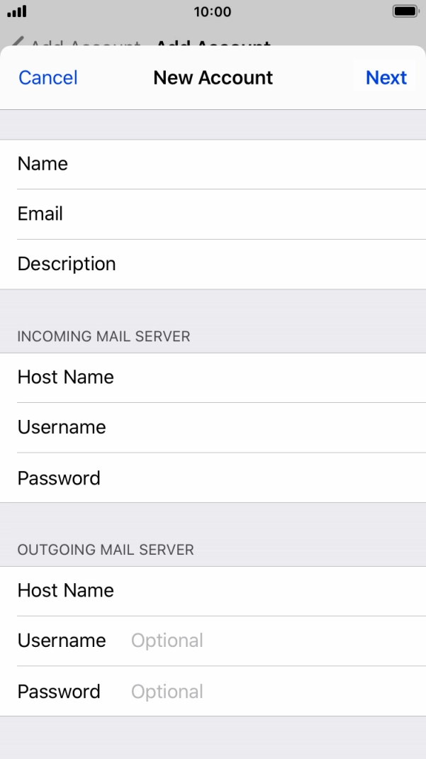 Press Username and key in the username for your email account. Press Username and key in the username for your email account.