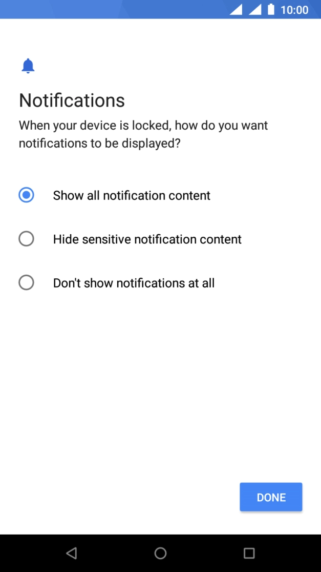 Press the required setting.