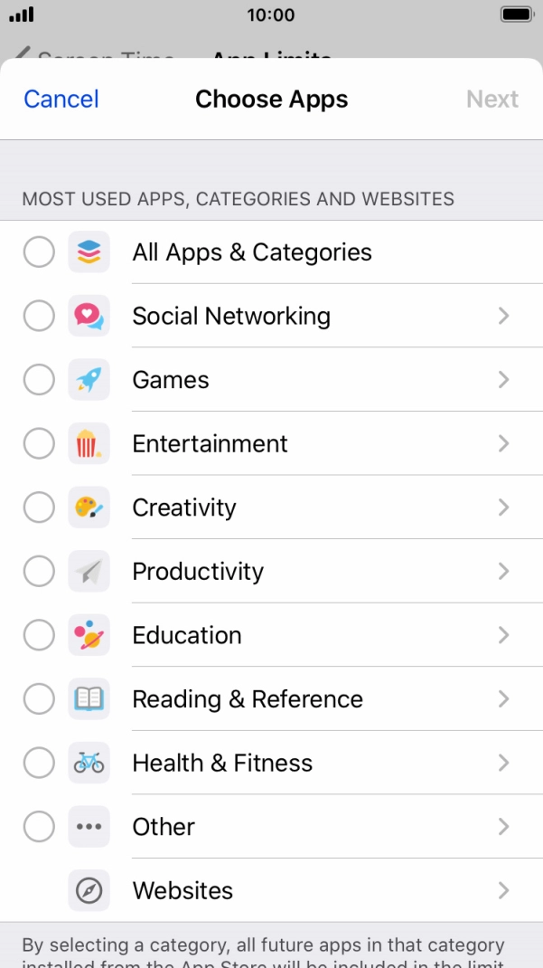 Press the required categories.