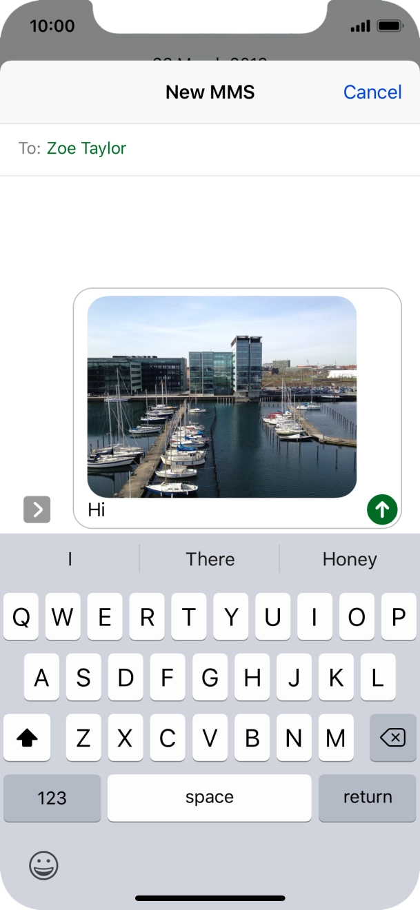 Write the text for your picture message and press the send icon.