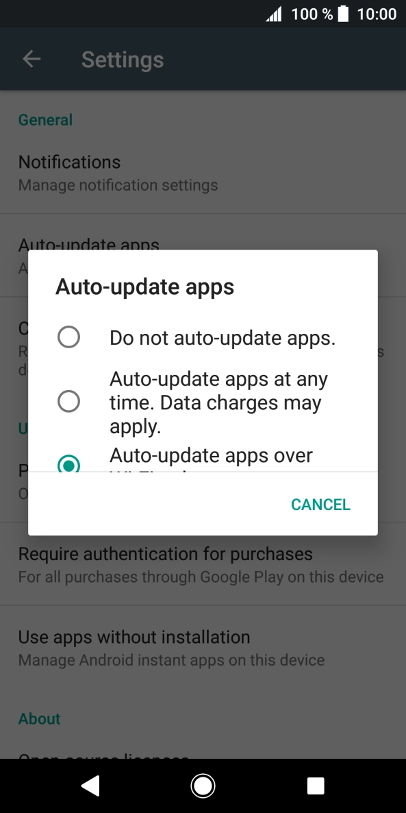 To turn off automatic update of apps, press Do not auto-update apps..