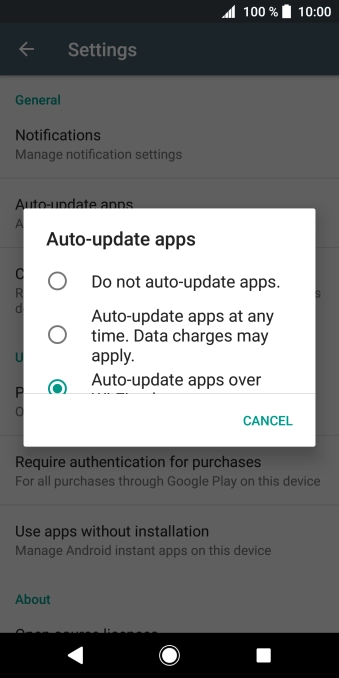 To turn off automatic update of apps, press Do not auto-update apps..