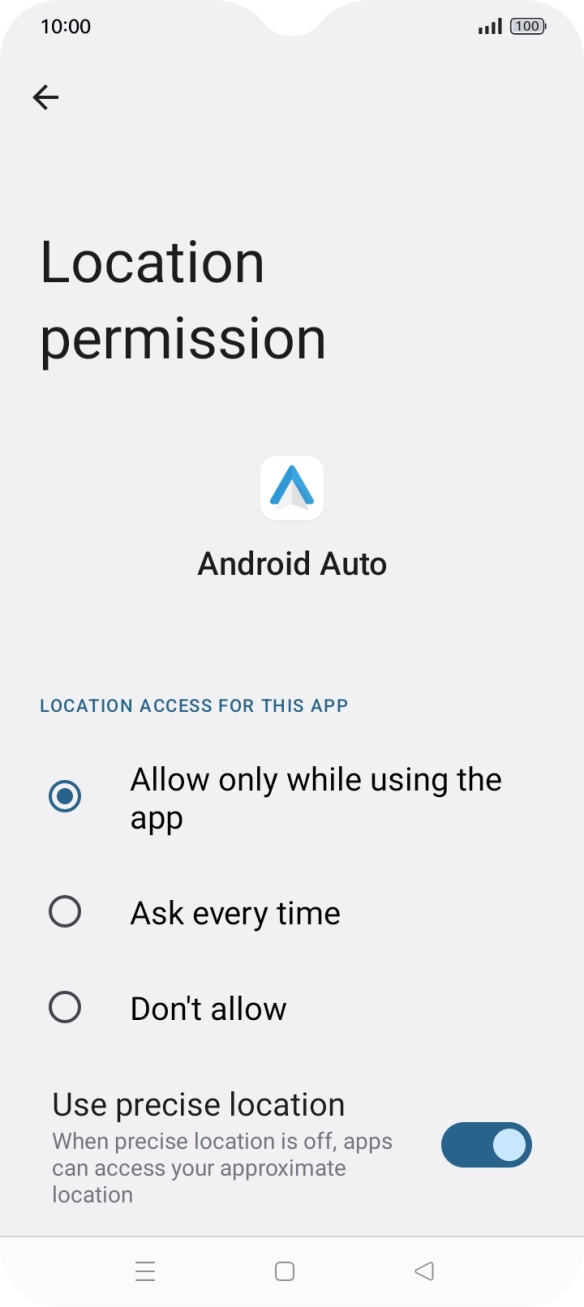 Press the required setting.