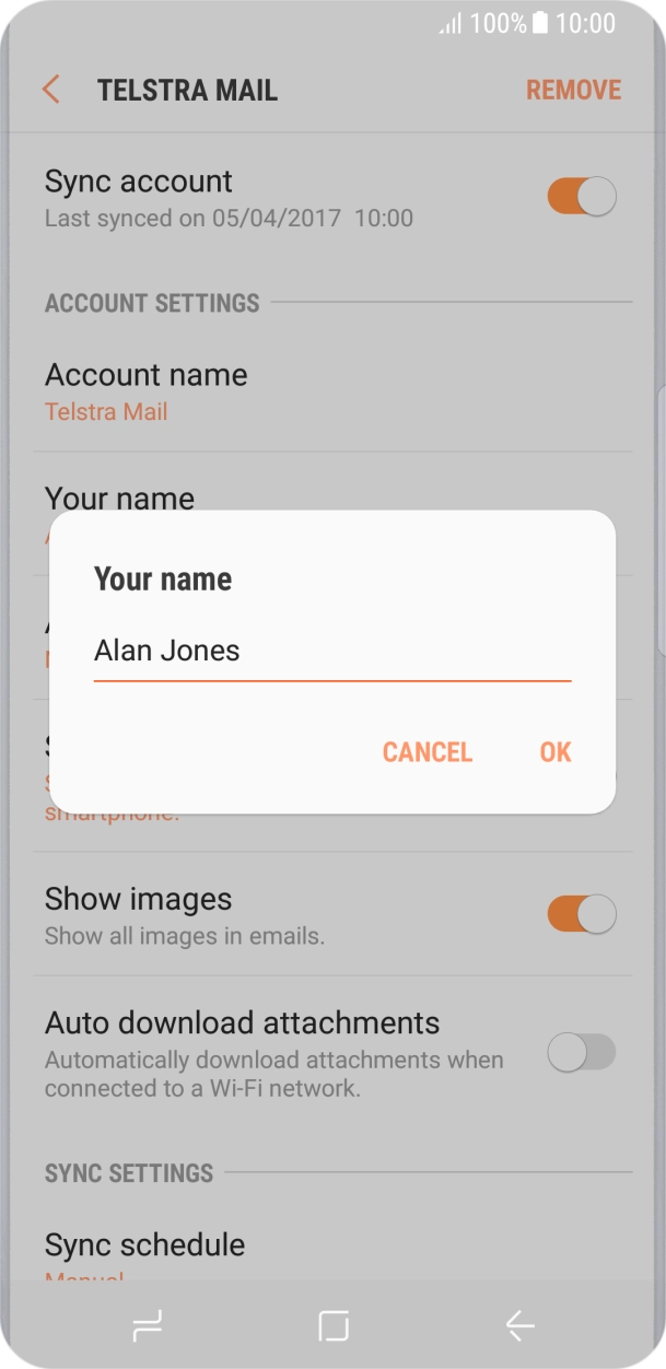 Key in the required sender name and press OK.