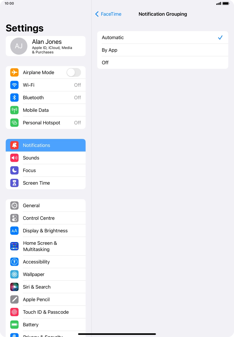 Press the required setting.