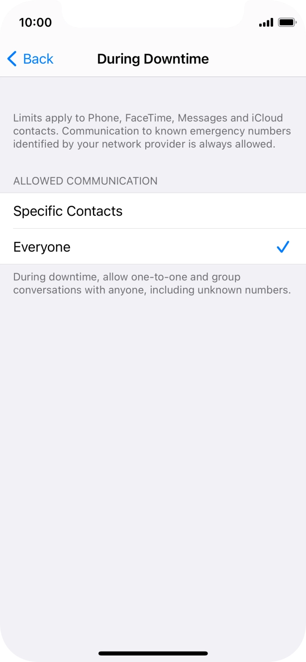 Press the required setting.