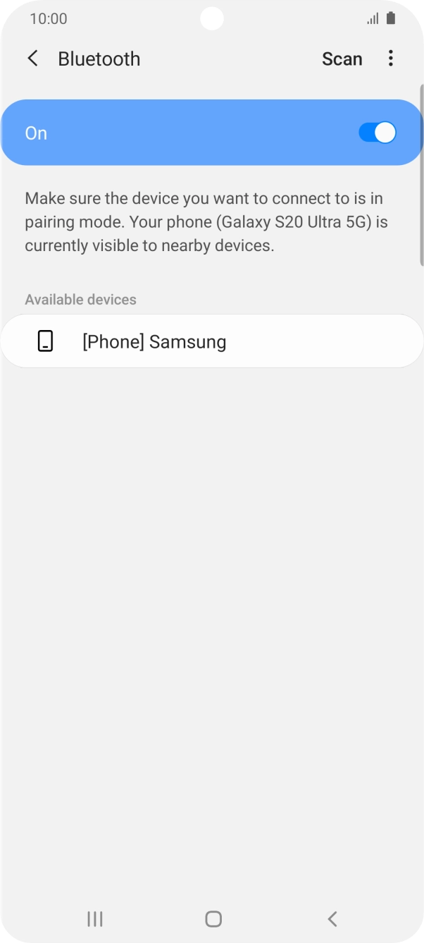 Press the required Bluetooth device and follow the instructions on the screen to pair the device with your phone.