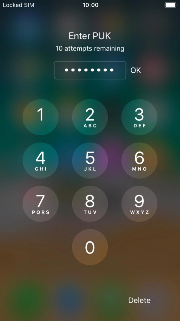 Key in the PUK and press OK.