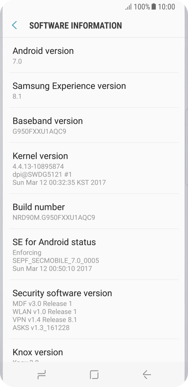 Your phone's software version is displayed below Android version.