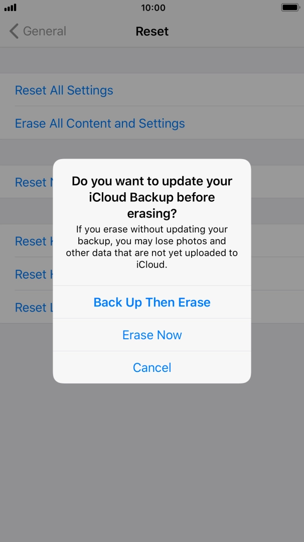 Press the required setting.