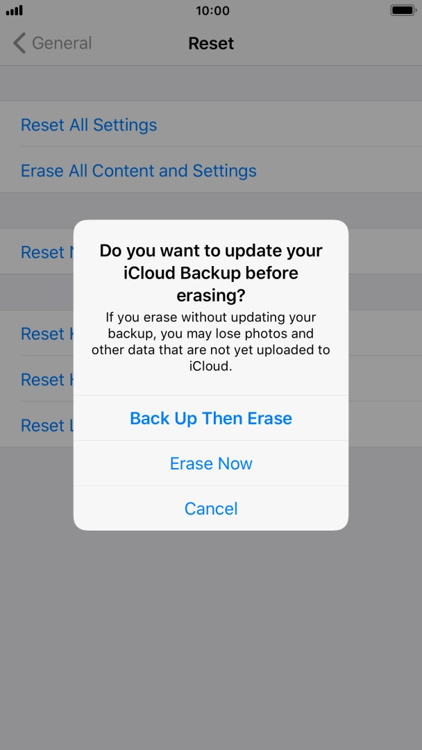 Press the required setting.