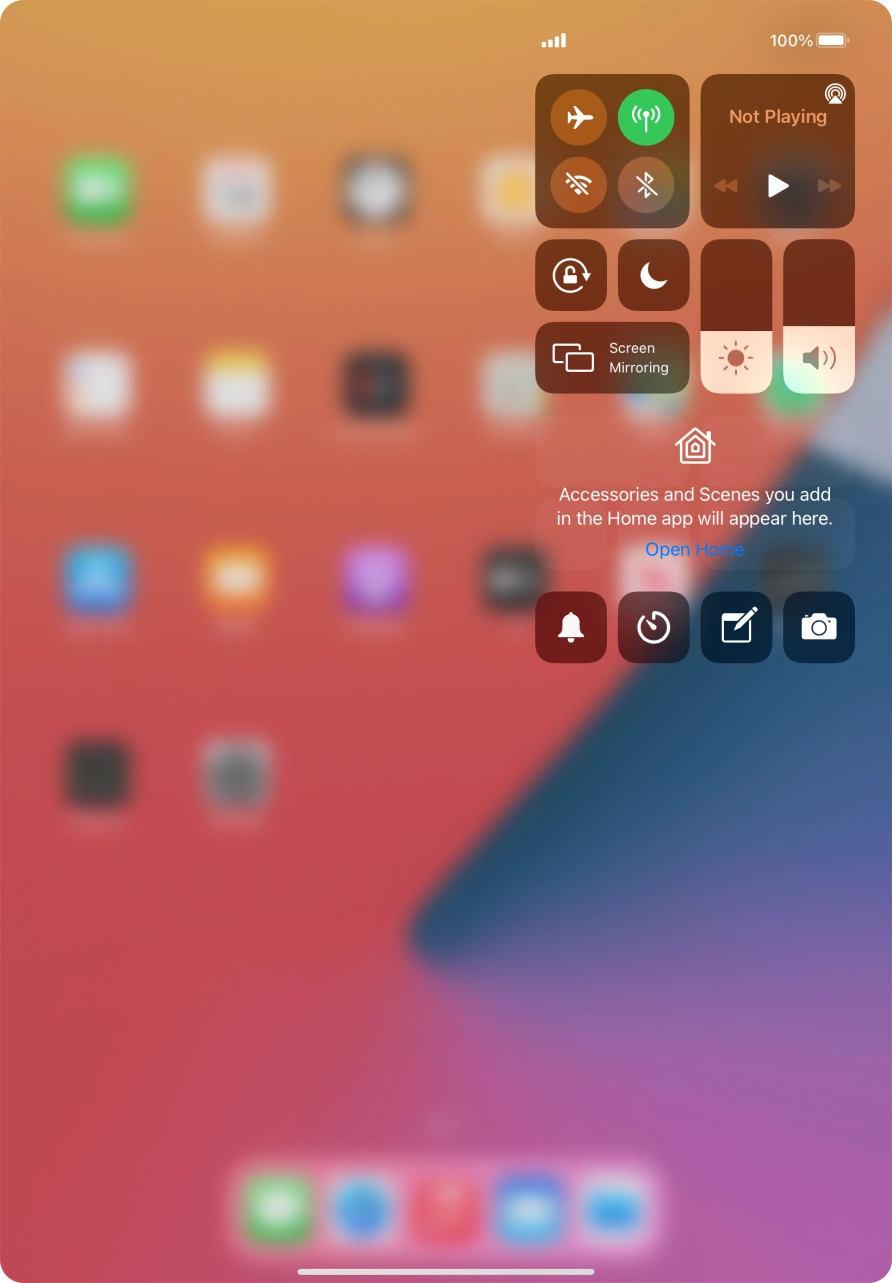 Press the required function to open an application or turn the function on or off.