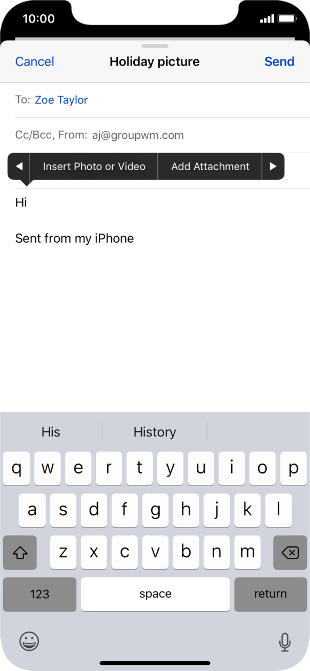 Press Insert Photo or Video and follow the instructions on the screen to attach a picture or a video clip.