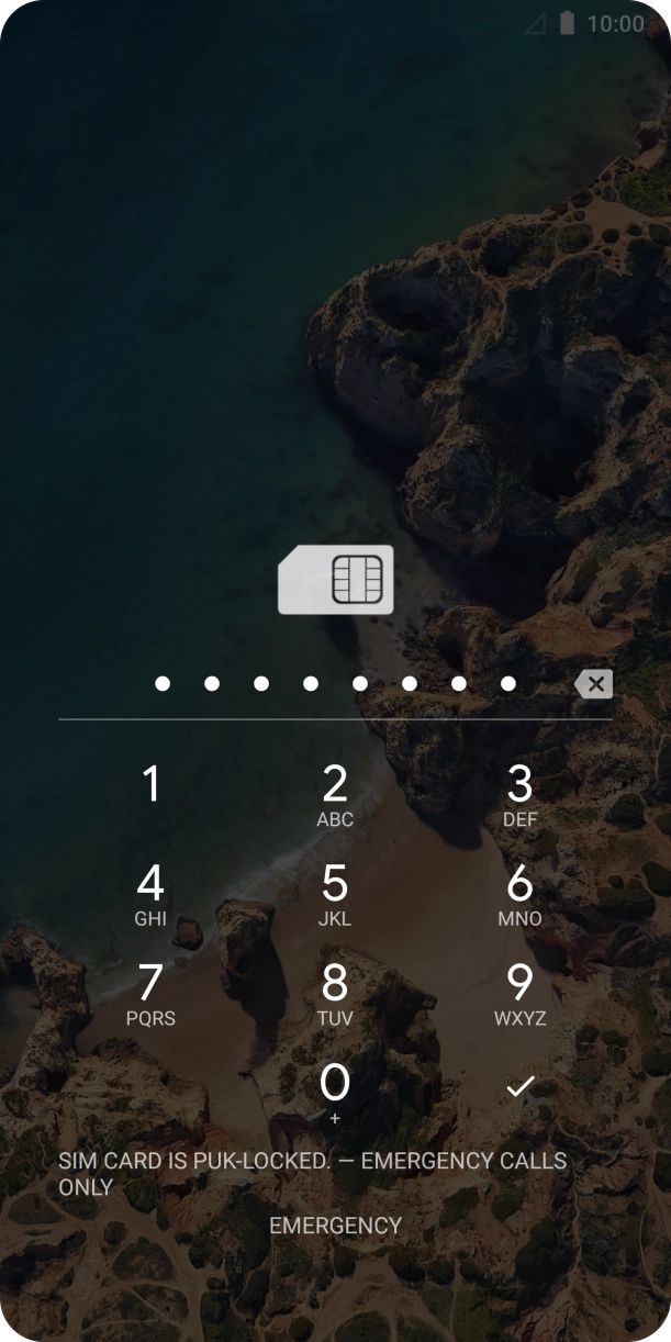 Key in the PUK and press the confirm icon.
