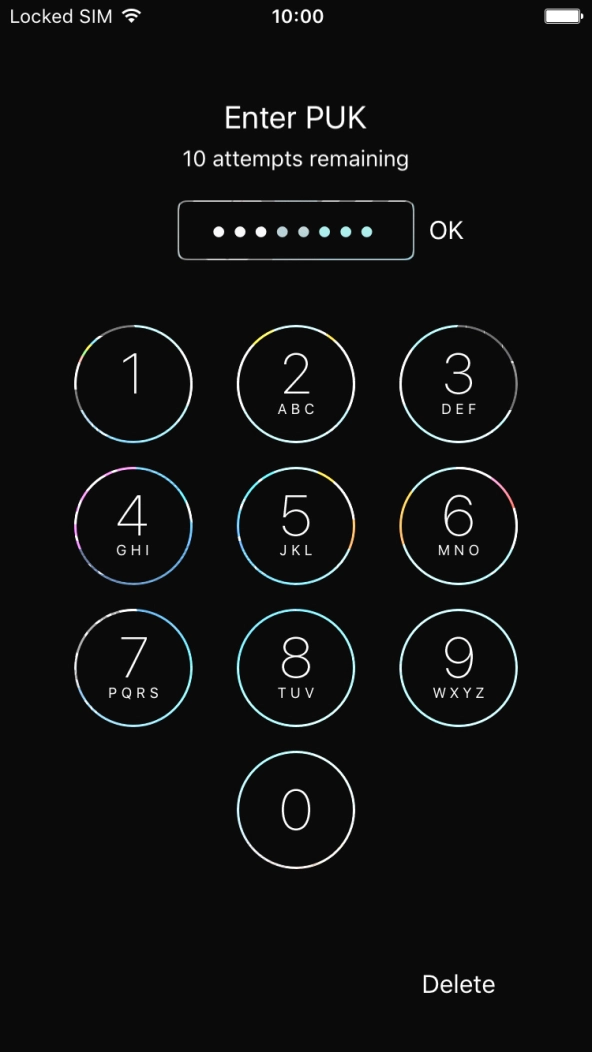 Key in the PUK and press OK.