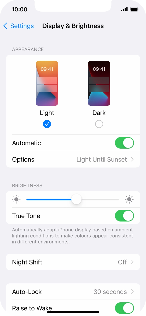 If you turn on the function, press Options and follow the instructions on the screen to select the required period of time for Dark Mode. If you turn on the function, press Options and follow the instructions on the screen to select the required period of time for Dark Mode.