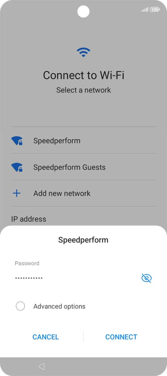 Key in the password for the Wi-Fi network and press CONNECT.