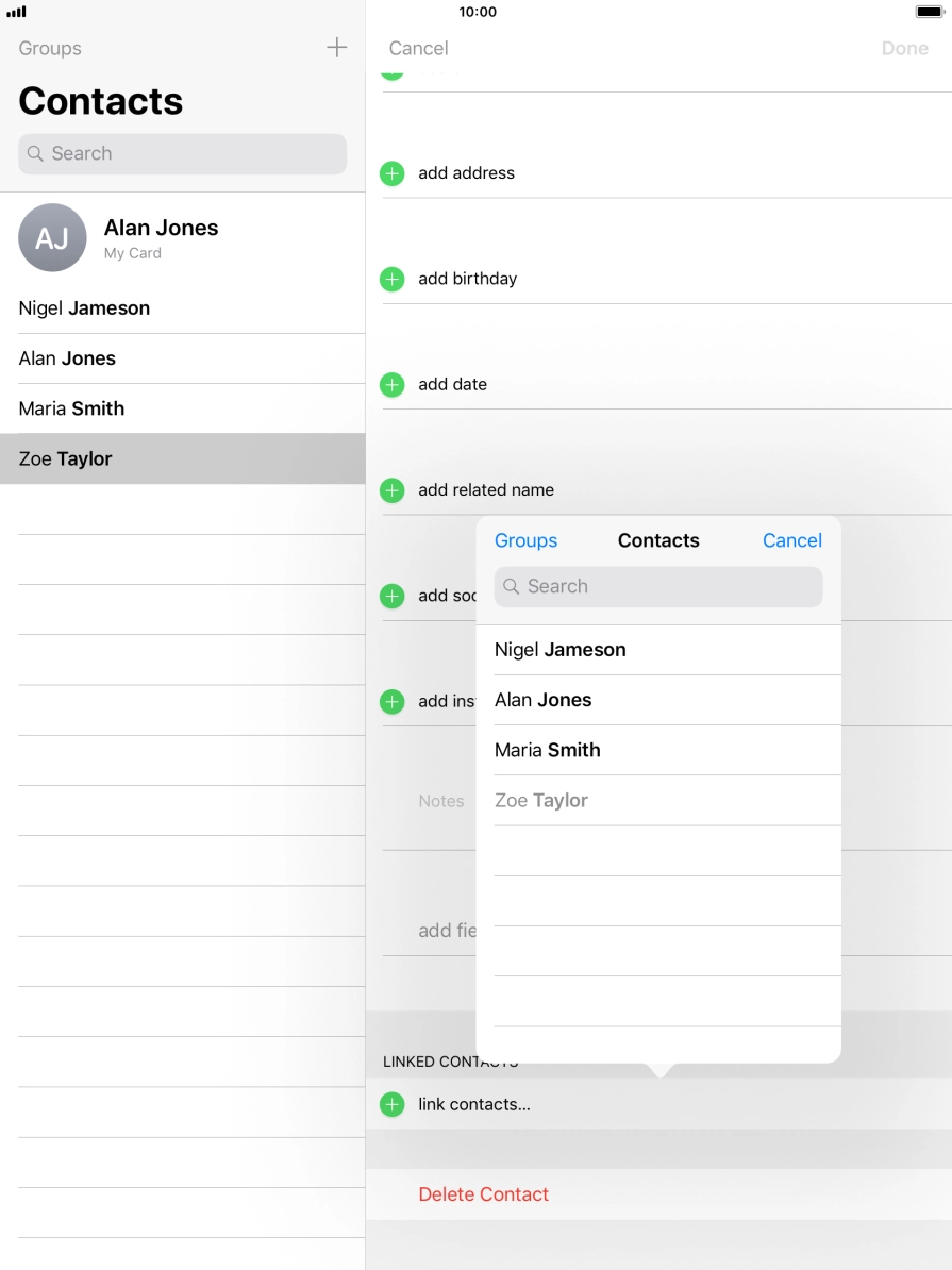 Press the required contact.