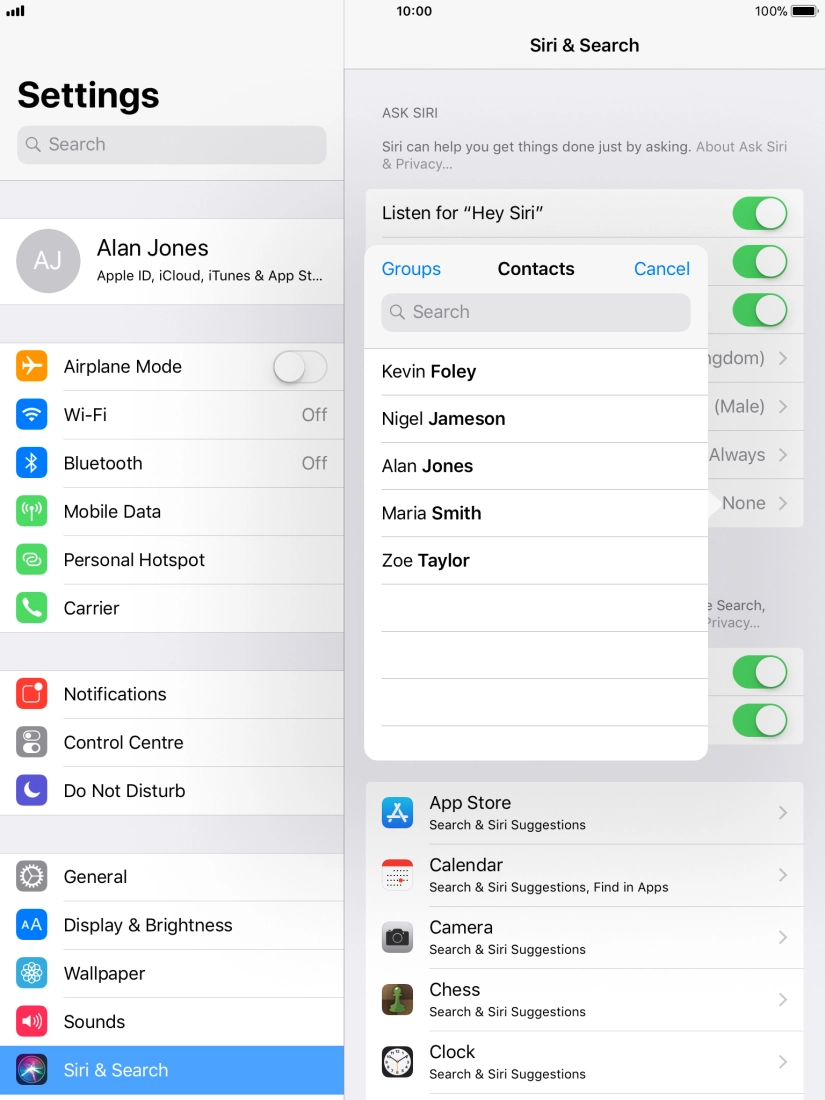 Press the required contact.