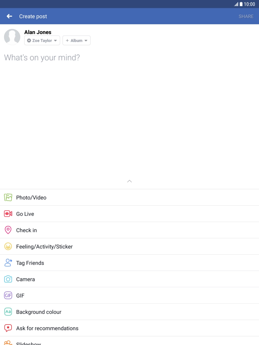 Press the text input field and write the required text.
