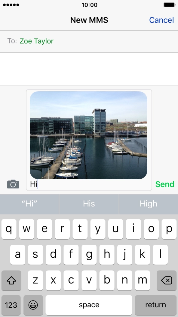 Write the text for your picture message and press Send.