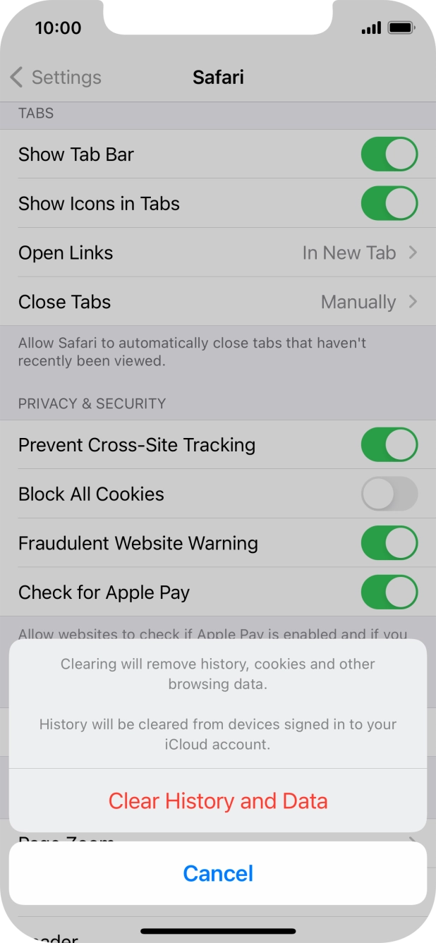 Press Clear History and Data.