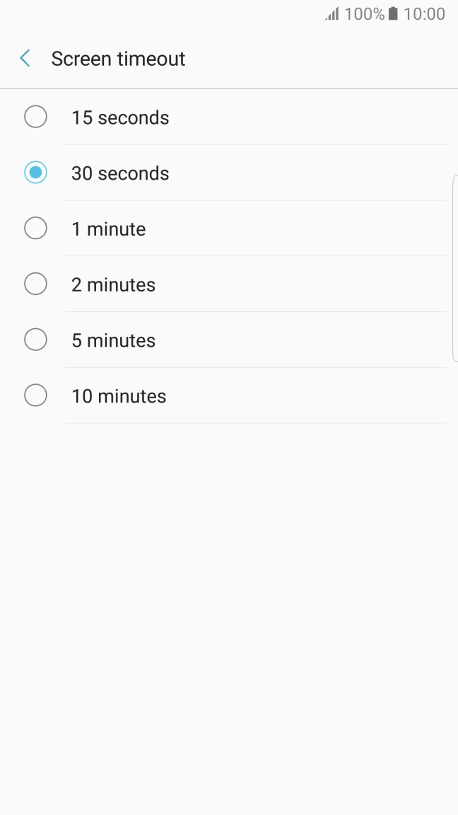 Press the required setting.