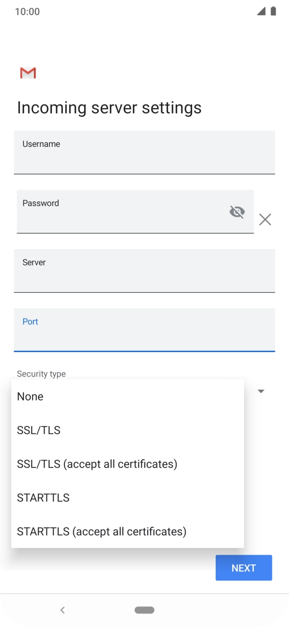Press SSL/TLS (accept all certificates).