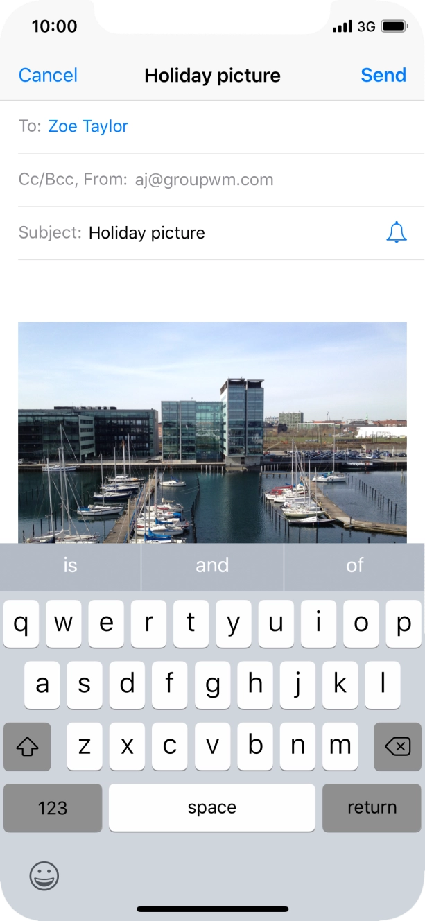 Press the text input field and write the text for your email.