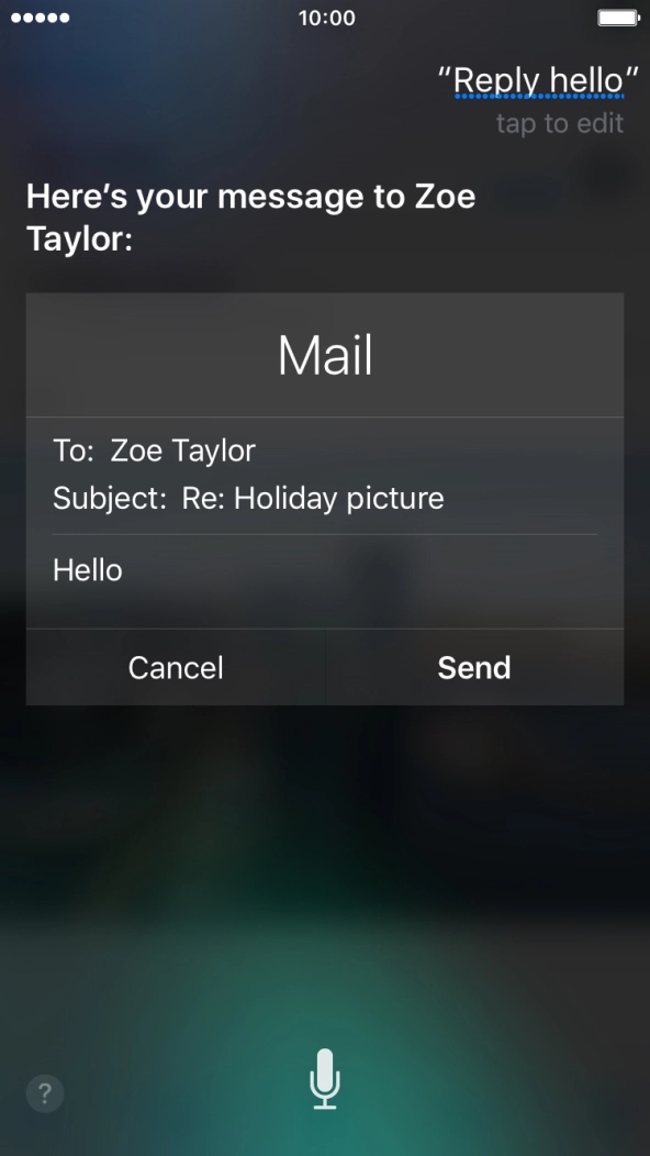 If an application is open on your phone, such as a Mail, you can also use the functions available here, e.g.: REPLY [text].