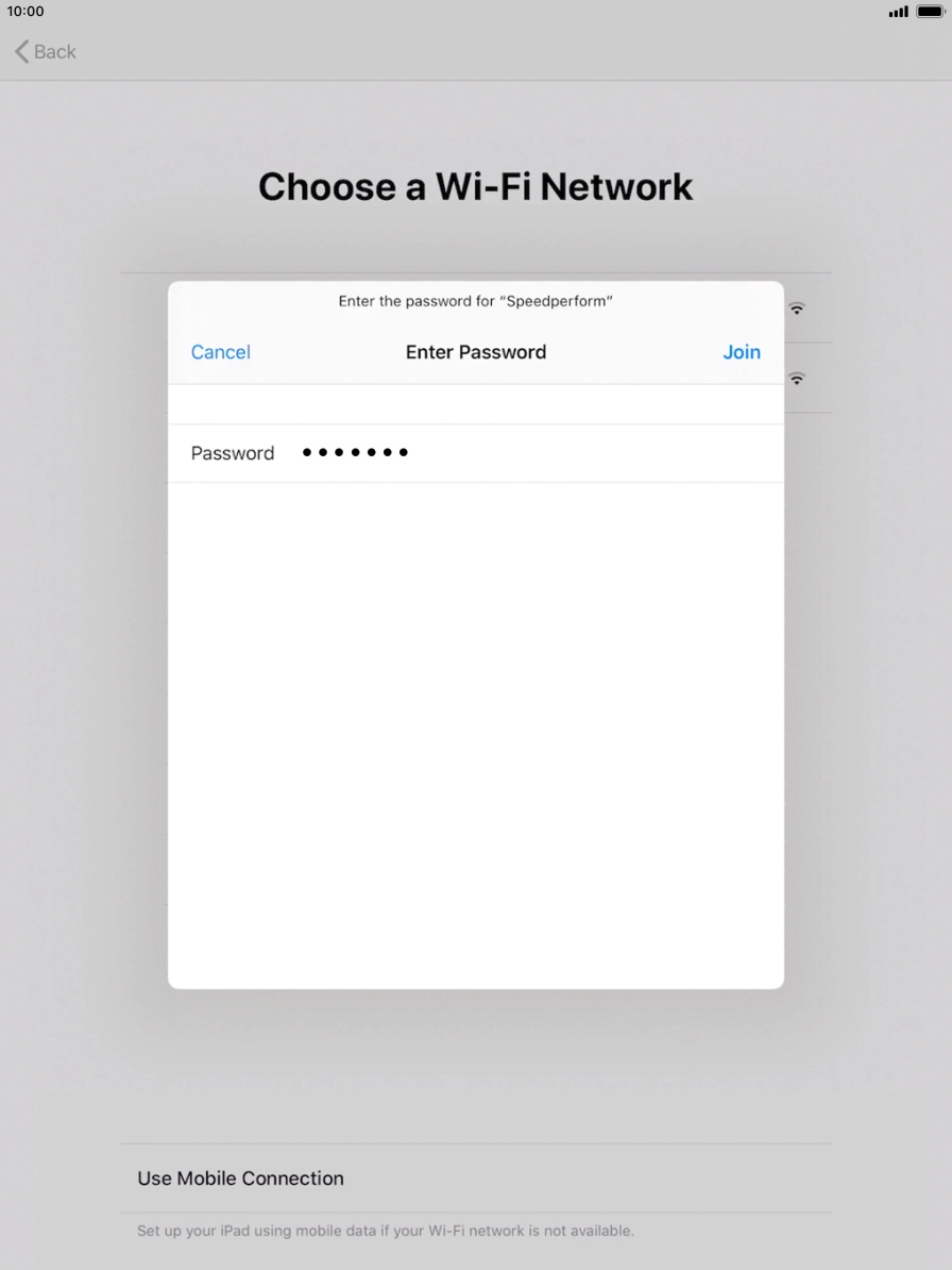Key in the password for the Wi-Fi network and press Join.