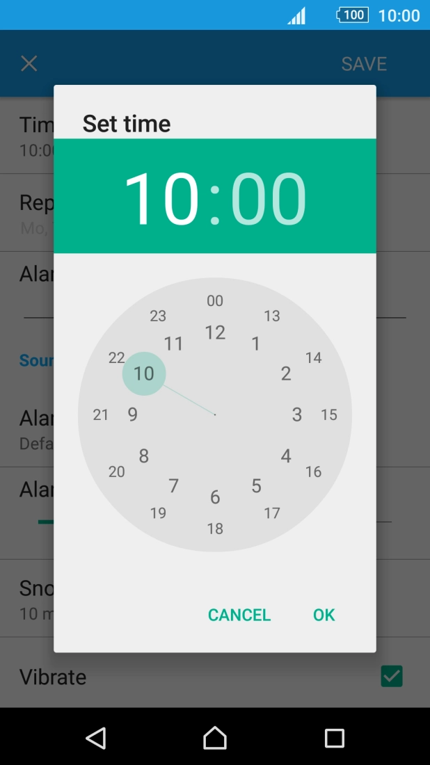 Drag the indicator to the required hour and minute.