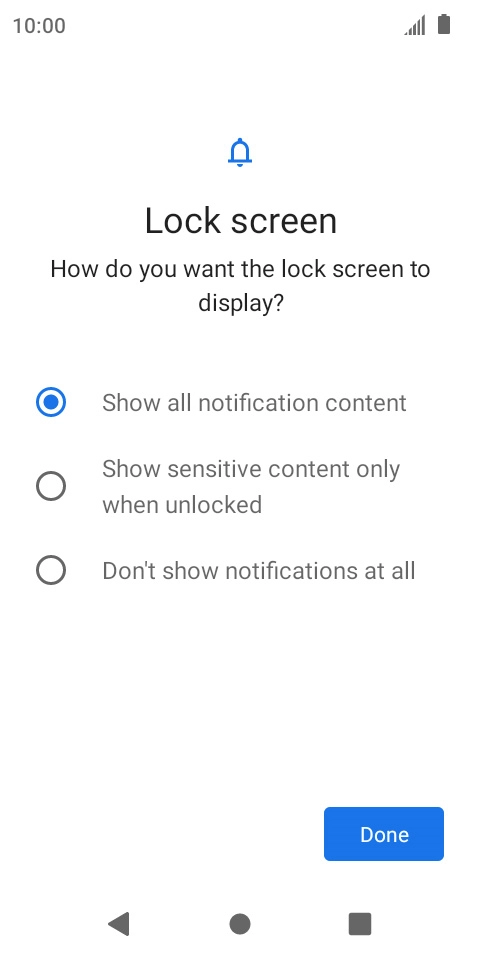 Press the required setting.