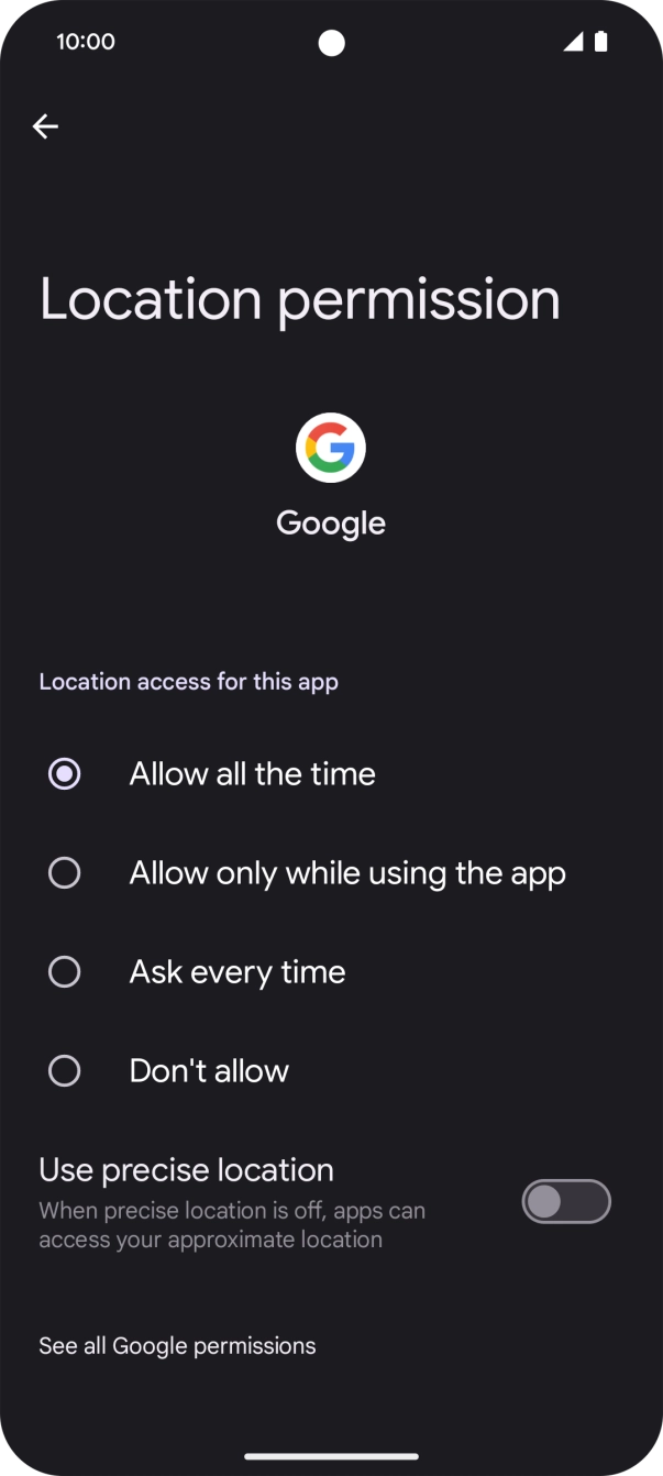 Press the required setting.