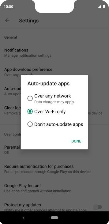 To turn on automatic update of apps using mobile network, press Over any network. To turn on automatic update of apps using mobile network, press Over any network.