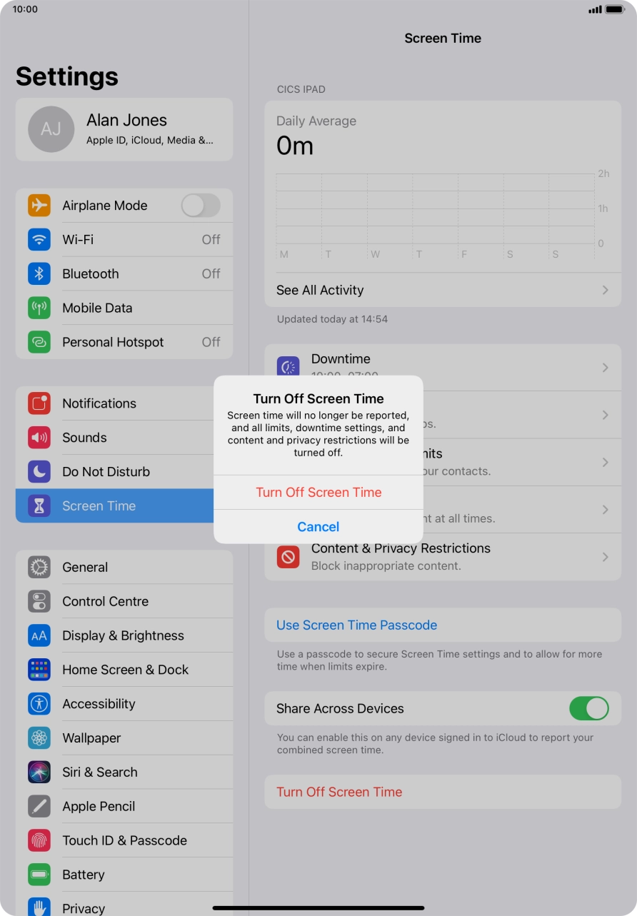 Press Turn Off Screen Time.