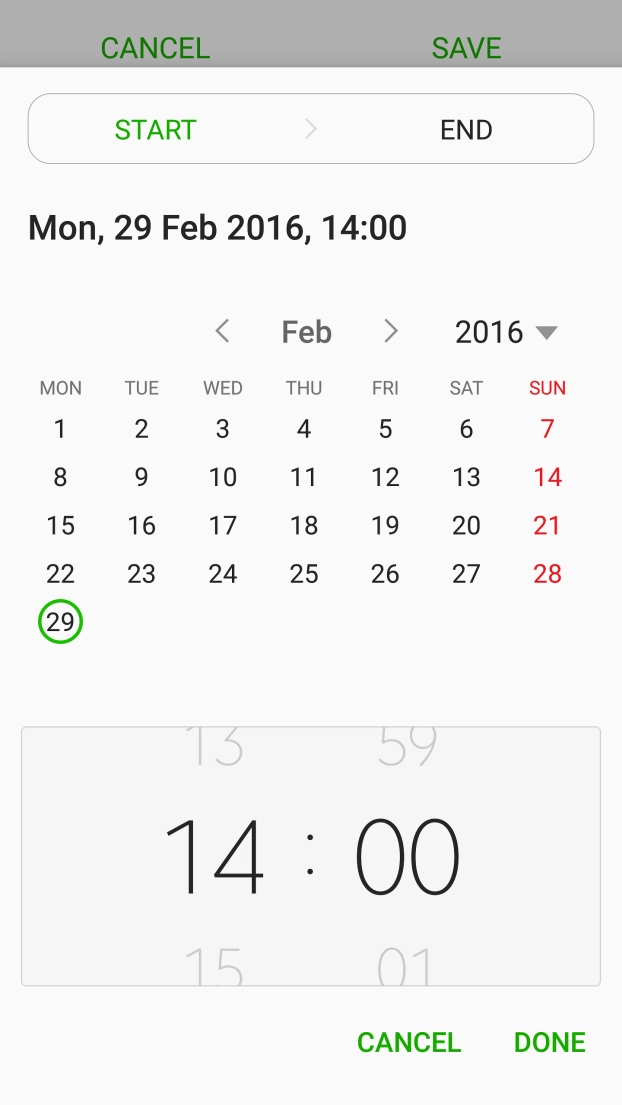 Press START and follow the instructions on the screen to select the required start time.