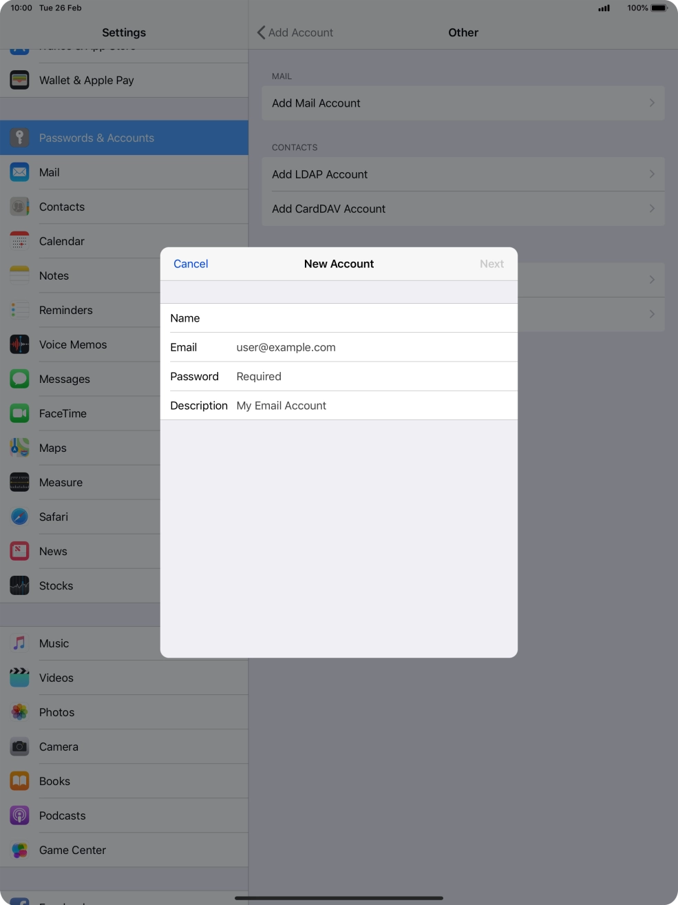 Press Email and key in your email address.