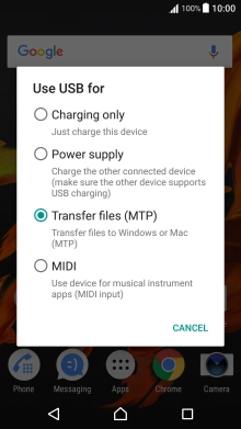 Press Transfer files (MTP).