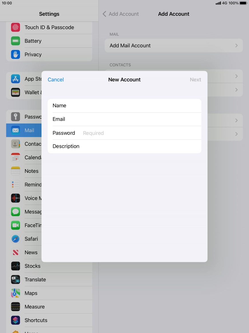 Press Password and key in the password for your email account.
