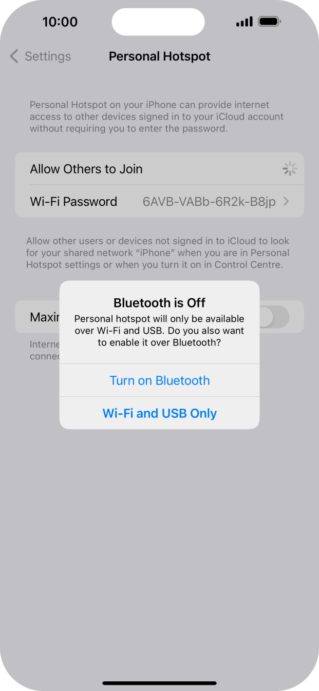 If Wi-Fi is turned on, press Wi-Fi and USB Only.