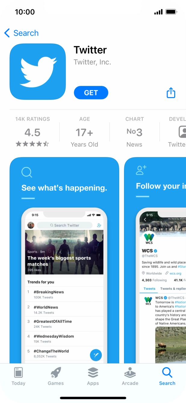 Press GET and follow the instructions on the screen to install the app.