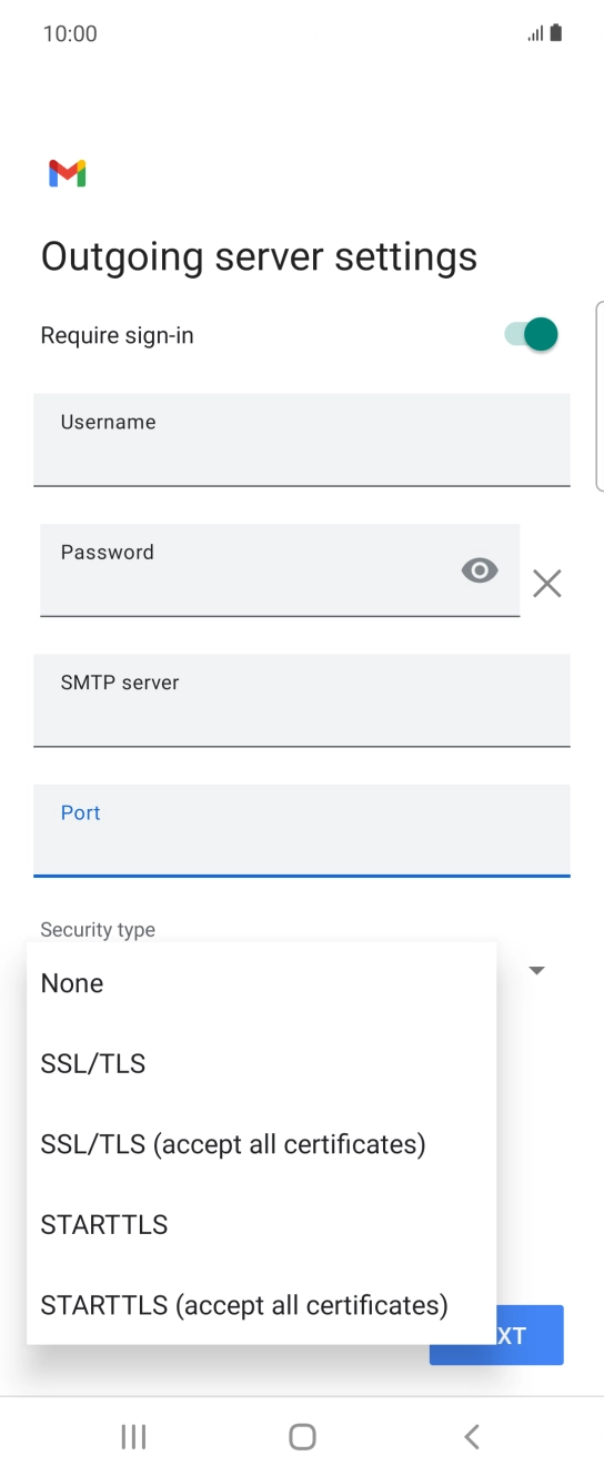 Press SSL/TLS (accept all certificates).